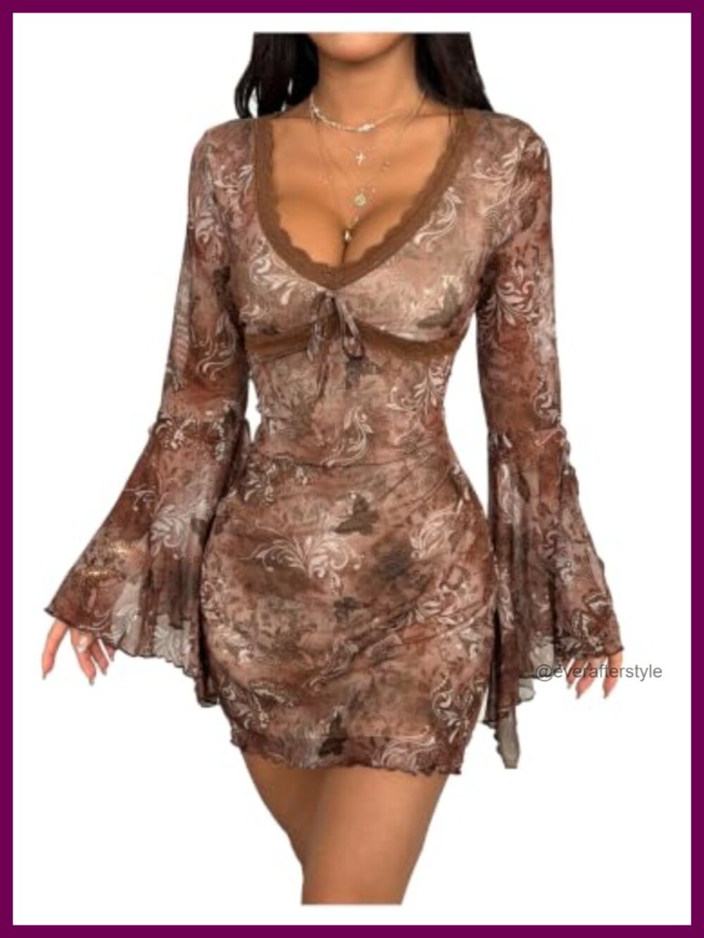Floerns Western Bell Sleeve Boho Floral Mini Dress